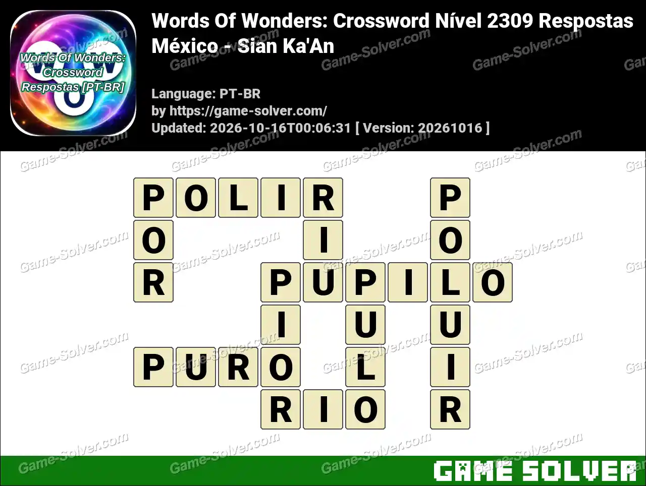 Words Of Wonders: Crossword Nível 2309 Respostas – México – Sian Ka’An